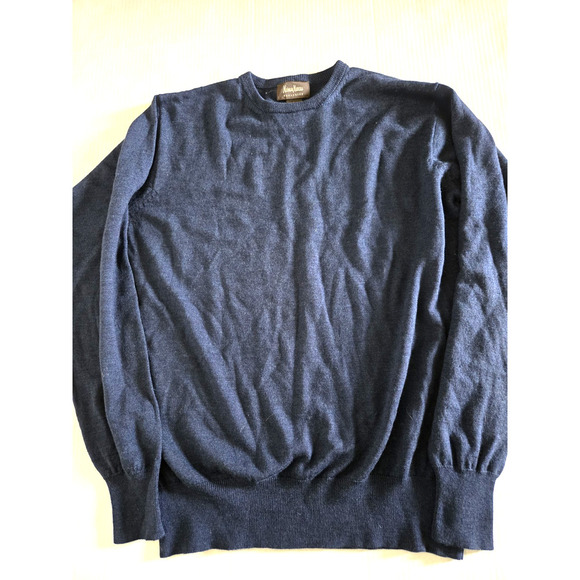 Neiman Marcus Sweater Mens Large Blue Crew Neck Wool Silk Blend EUC Clean - Picture 1 of 7